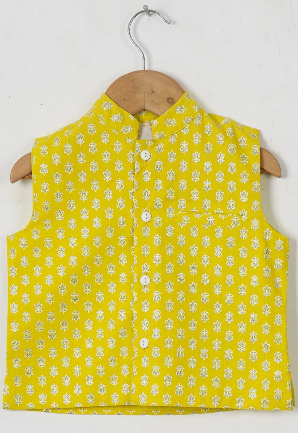 Block Printed Cotton Kurta Set in Yellow