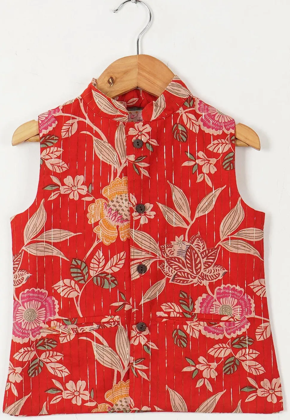 Block Printed Cotton Kurta Set in Red