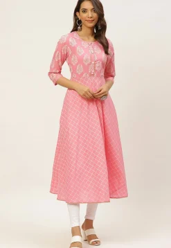 Block Printed Cotton Kurta in Pink