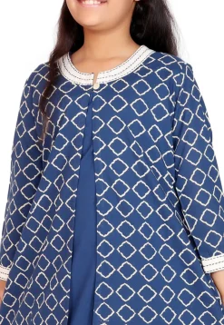 Block Printed Cotton Long Kurta in Blue