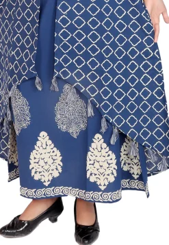 Block Printed Cotton Long Kurta in Blue