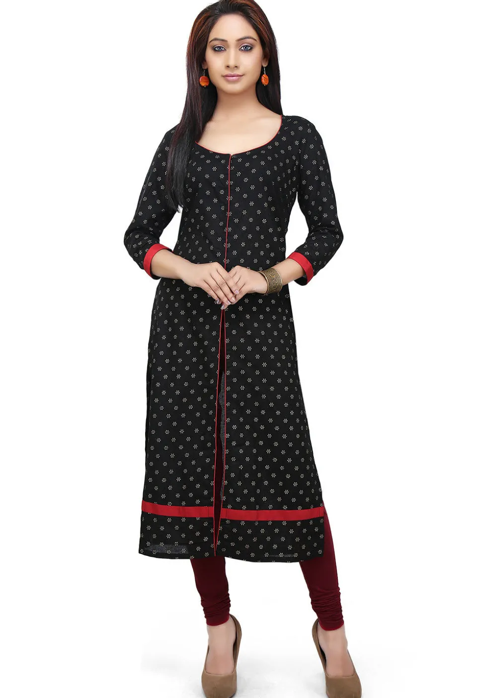 Block Printed Cotton Long Kurta in Black