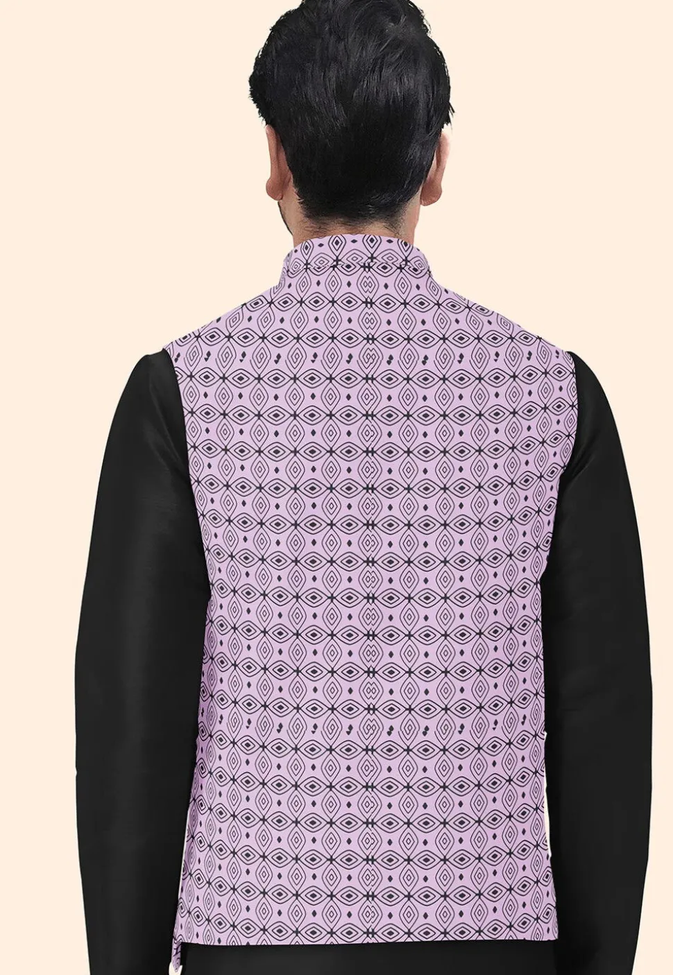 Block Printed Cotton Nehru Jacket in Light Purple