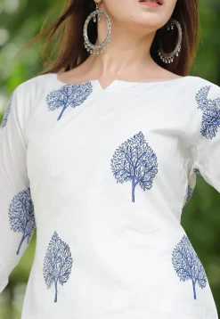 Block Printed Cotton Pakistani Suit in Off White