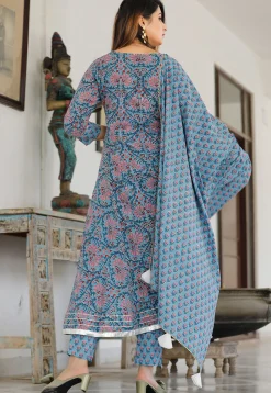 Block Printed Cotton Pakistani Suit in Light Blue