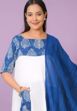 Block Printed Cotton Pakistani Suit in White