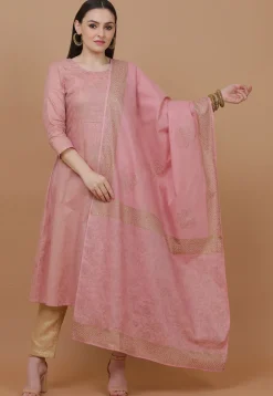 Block Printed Cotton Pakistani Suit in Pink
