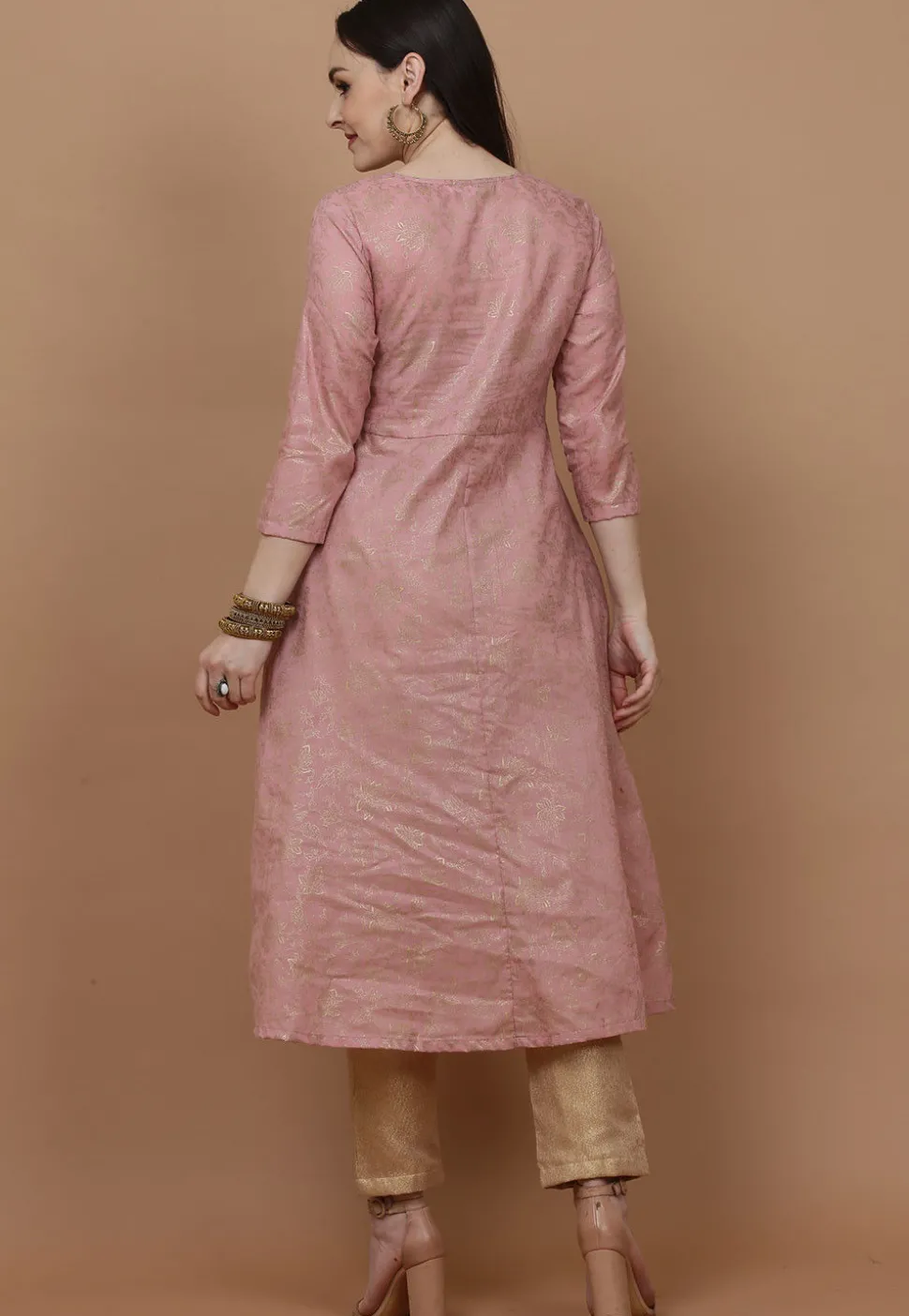 Block Printed Cotton Pakistani Suit in Pink