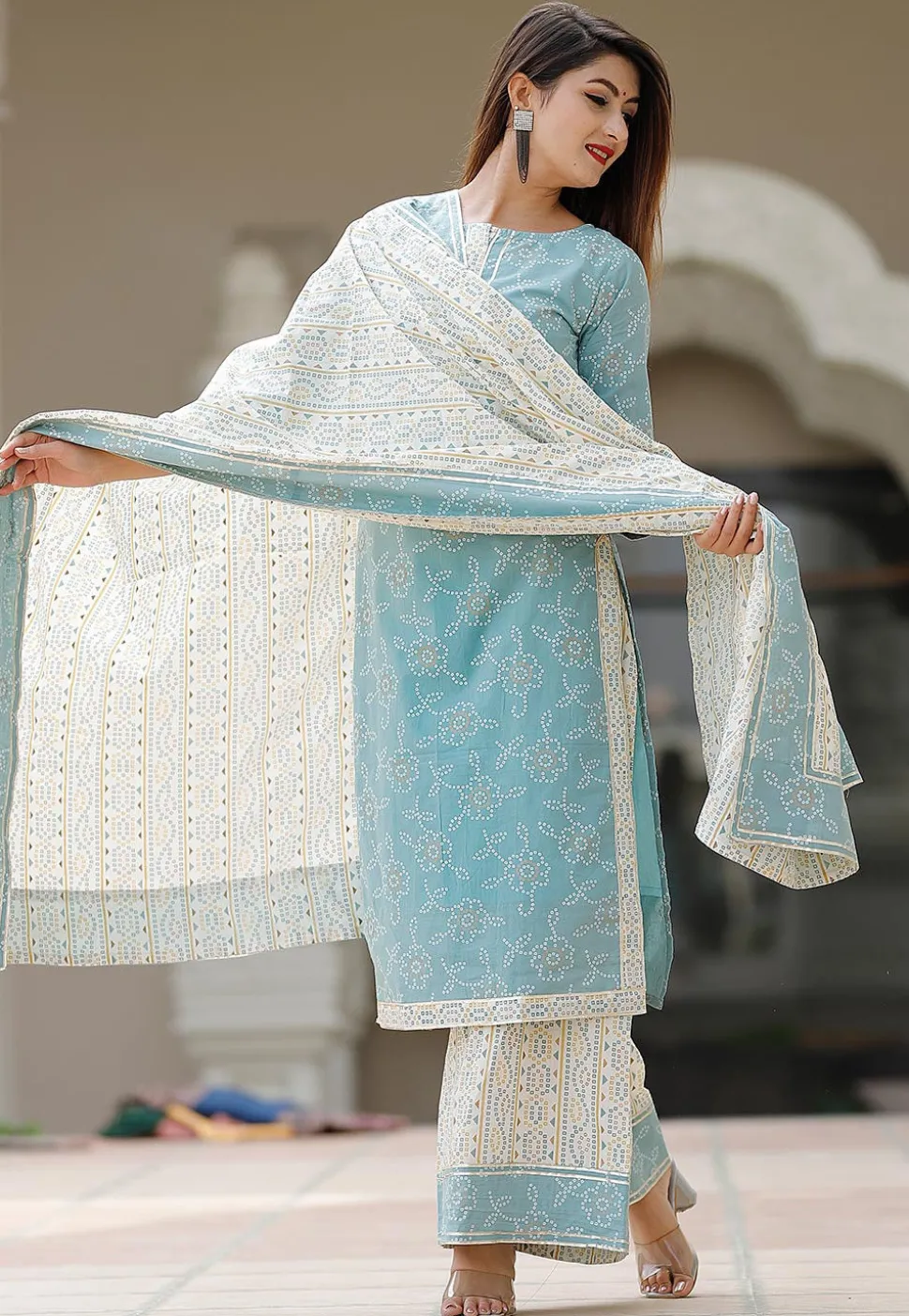 Block Printed Cotton Pakistani Suit in Blue