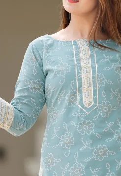 Block Printed Cotton Pakistani Suit in Blue