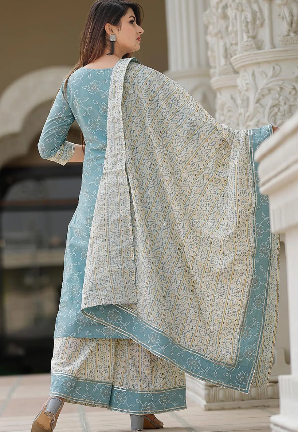 Block Printed Cotton Pakistani Suit in Blue