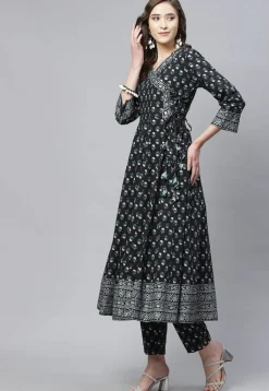 Block Printed Cotton Pakistani Suit in Black
