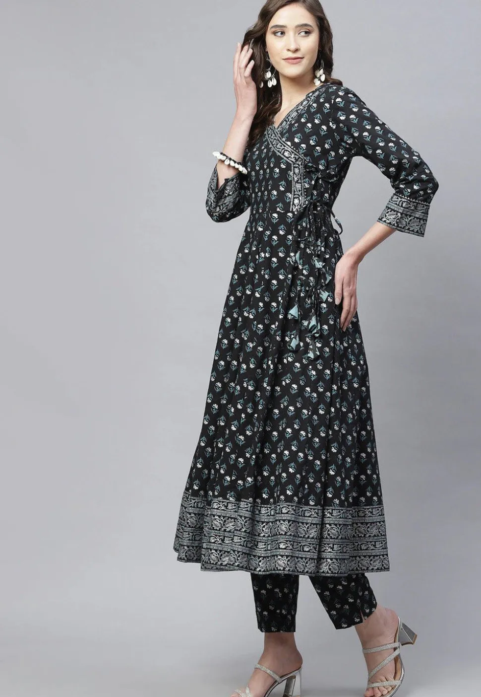 Block Printed Cotton Pakistani Suit in Black