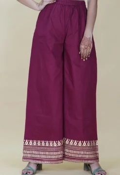 Block Printed Cotton Palazzo in Maroon