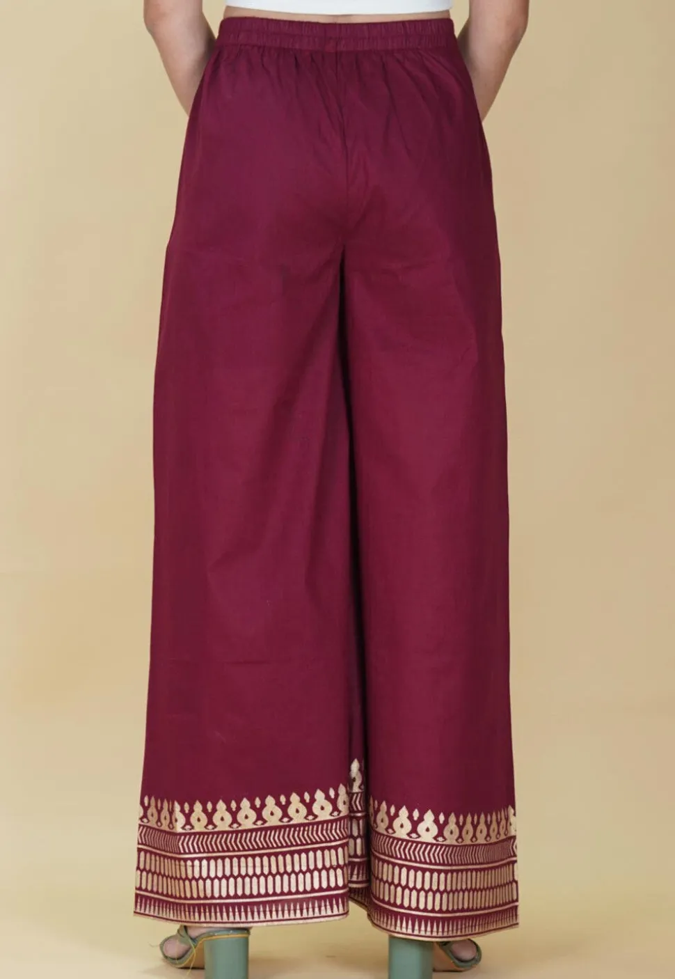 Block Printed Cotton Palazzo in Maroon