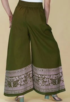 Block Printed Cotton Palazzo in Olive Green