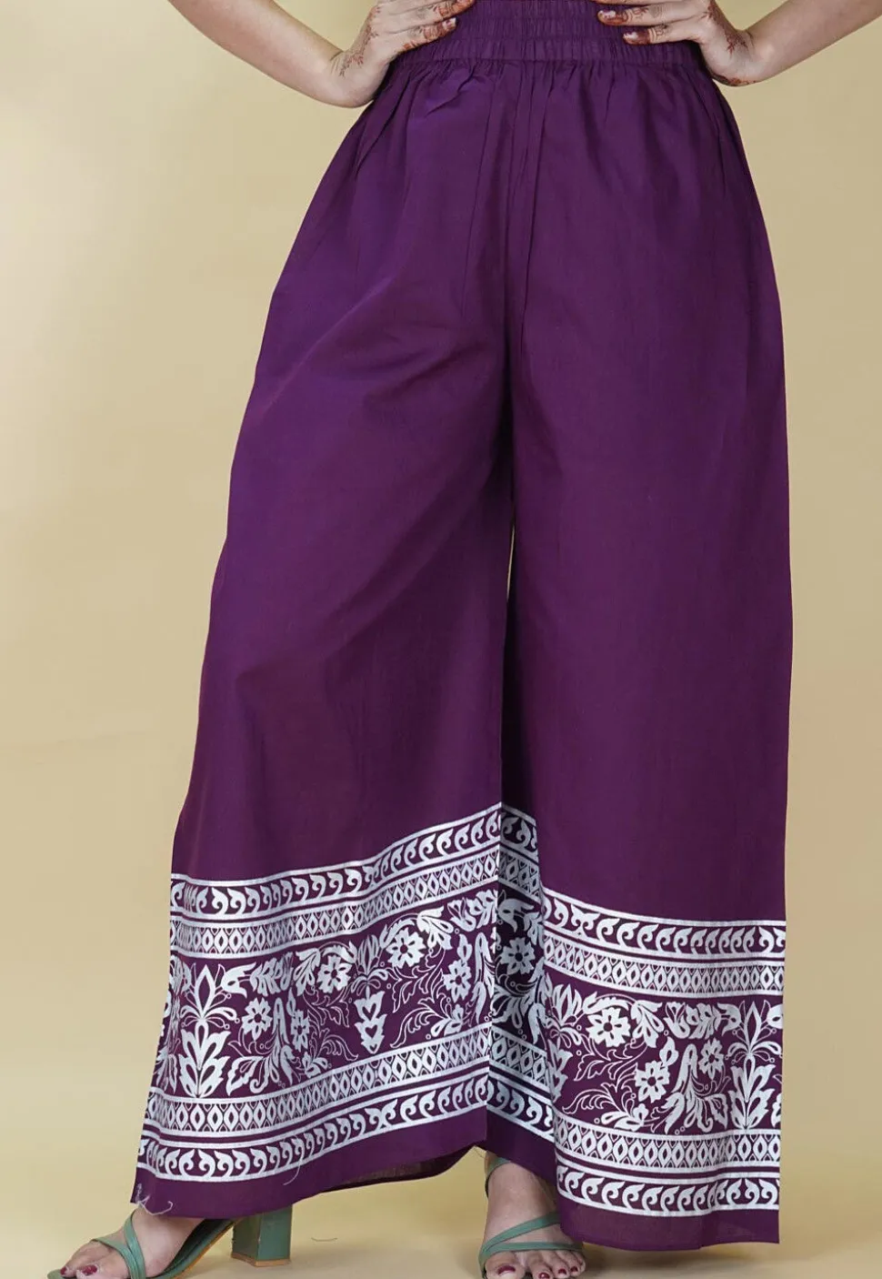 Block Printed Cotton Palazzo in Purple