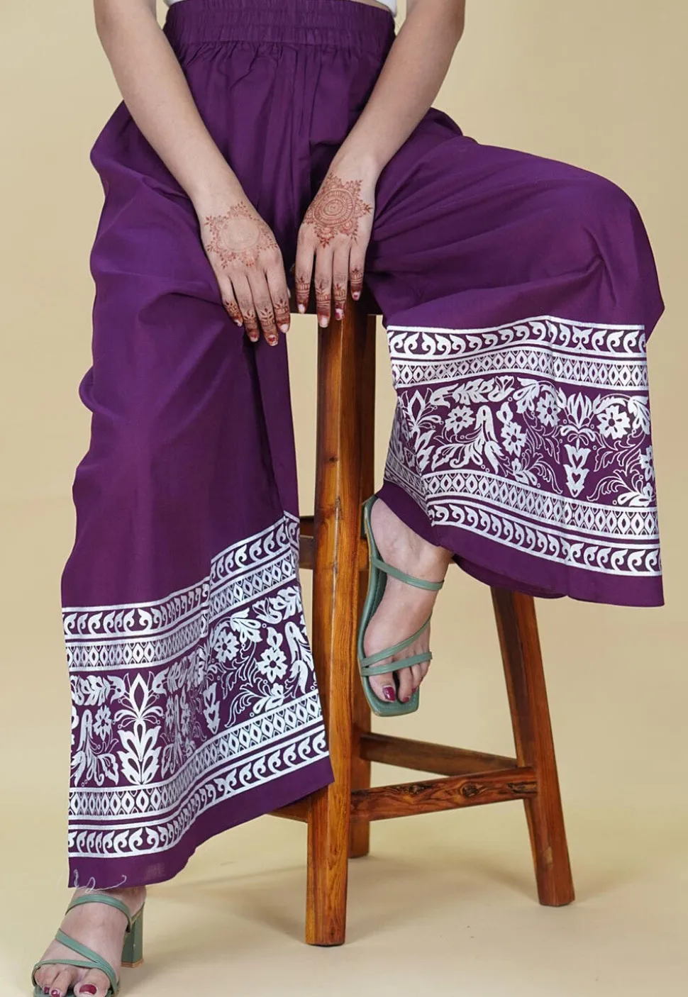 Block Printed Cotton Palazzo in Purple