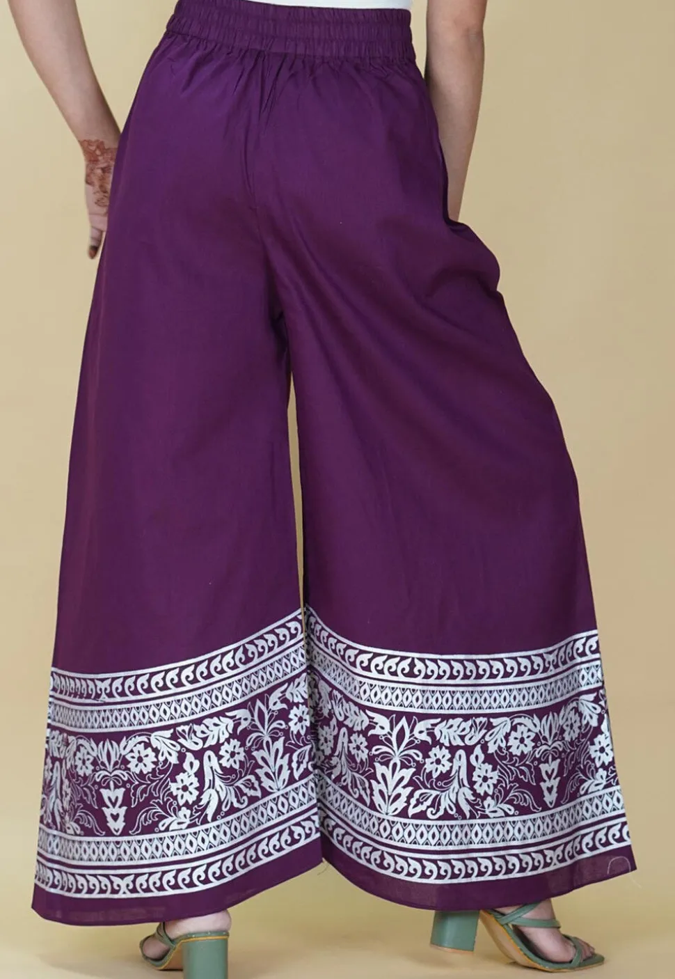 Block Printed Cotton Palazzo in Purple