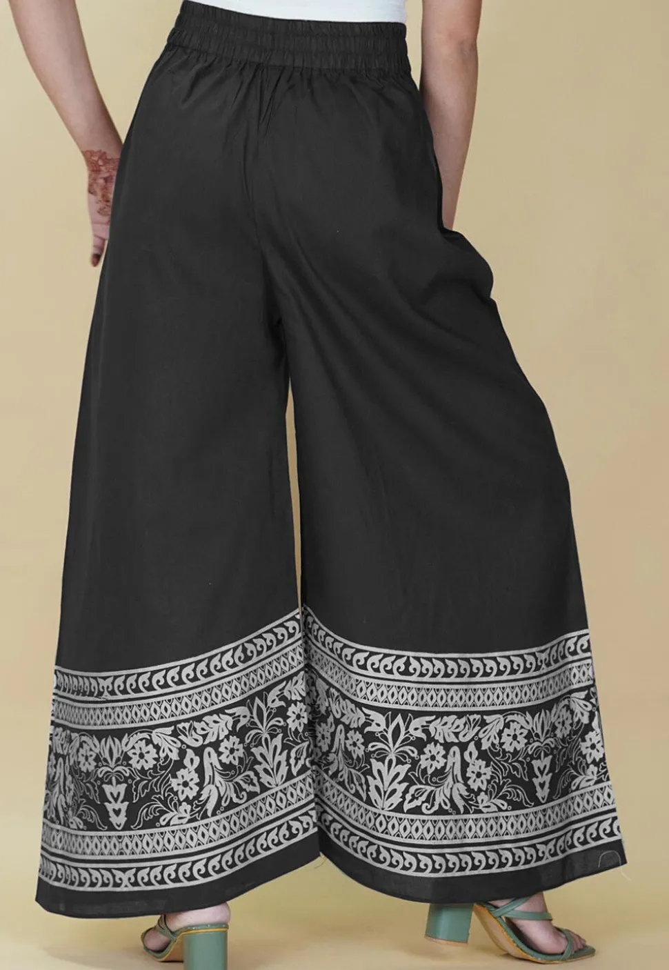 Block Printed Cotton Palazzo in Grey