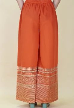 Block Printed Cotton Palazzo in Dark Orange