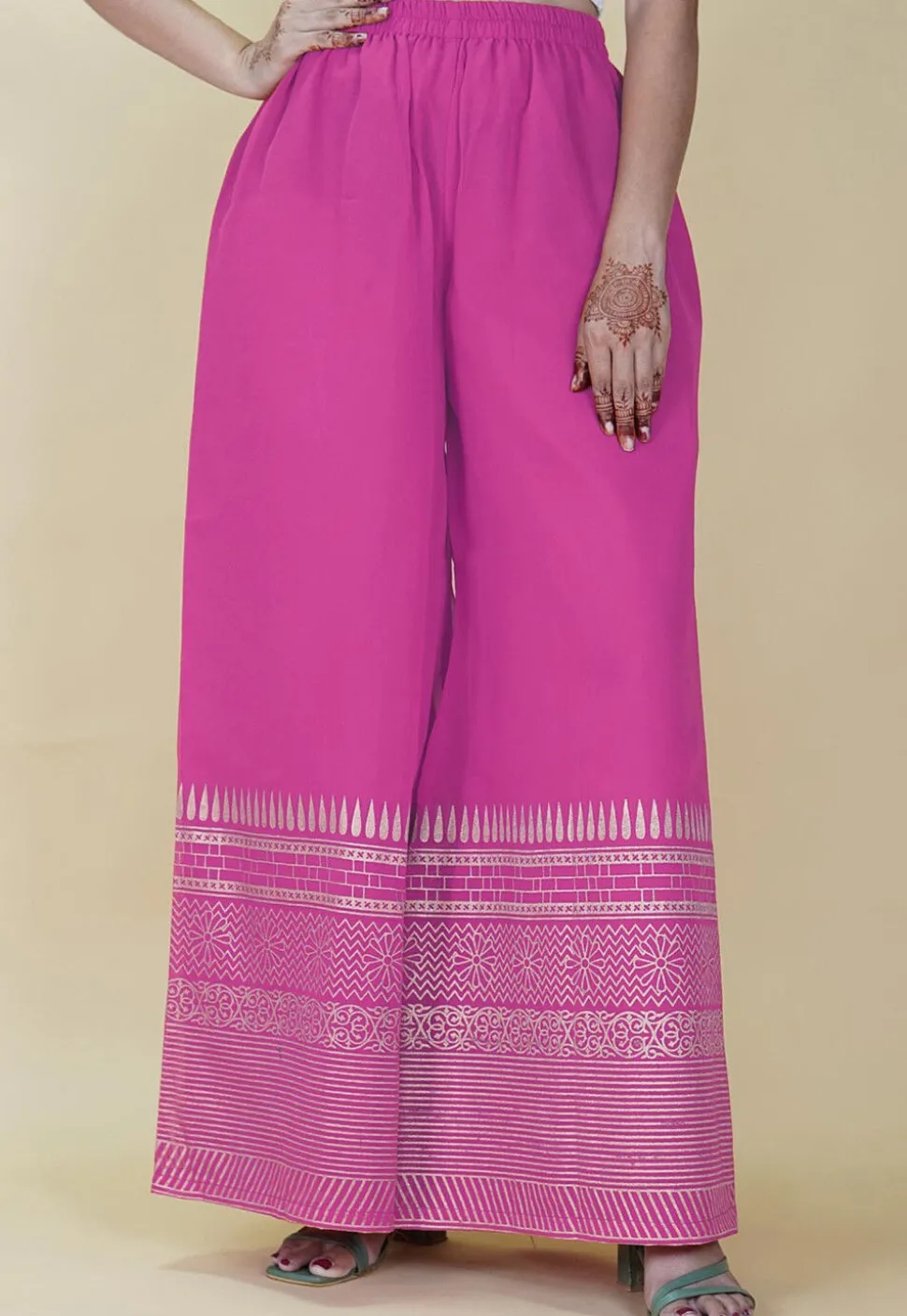 Block Printed Cotton Palazzo in Pink