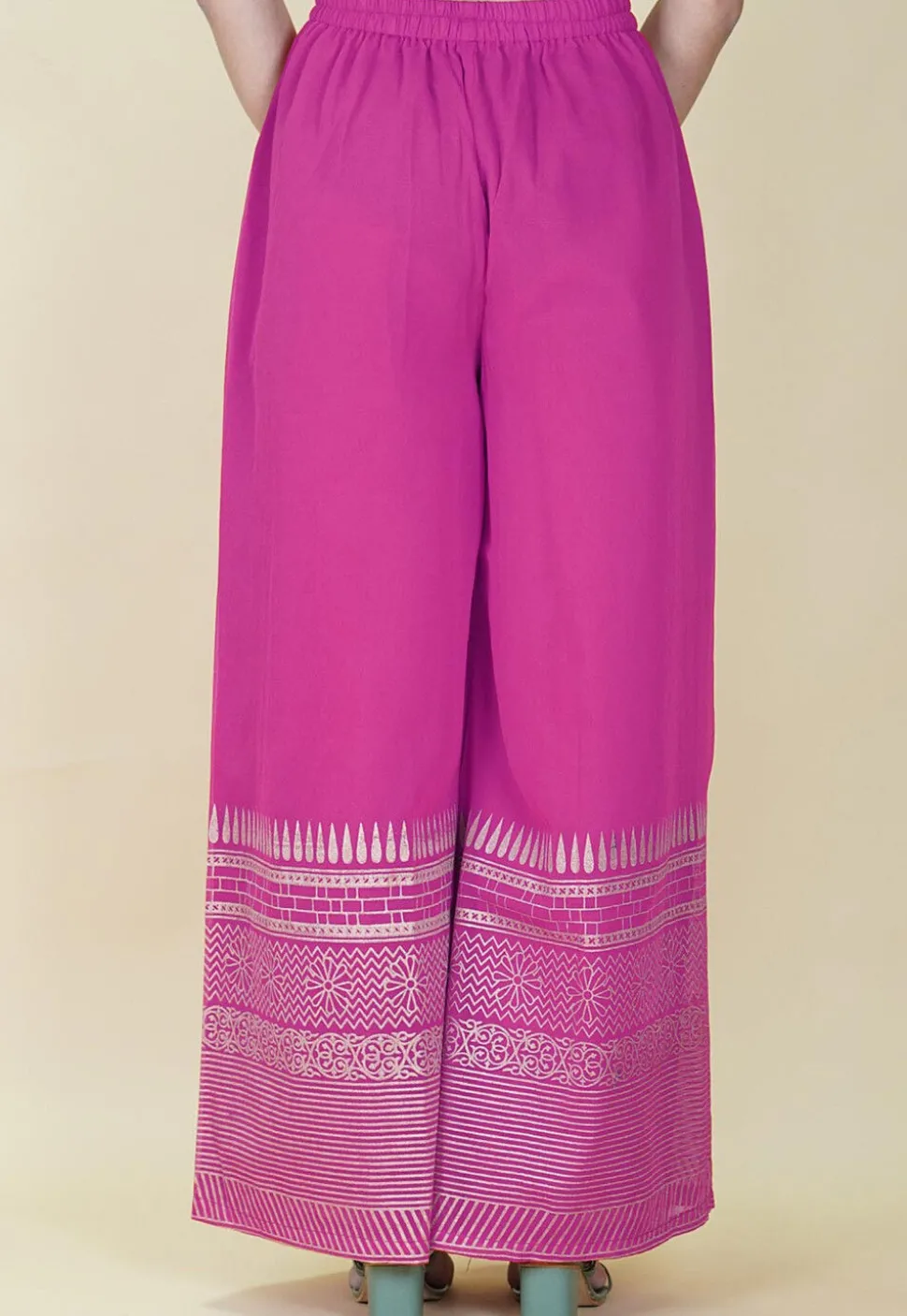 Block Printed Cotton Palazzo in Pink