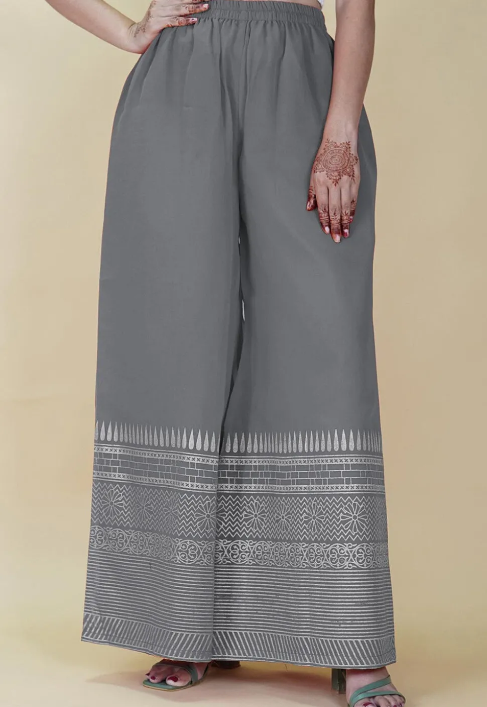 Block Printed Cotton Palazzo in Grey