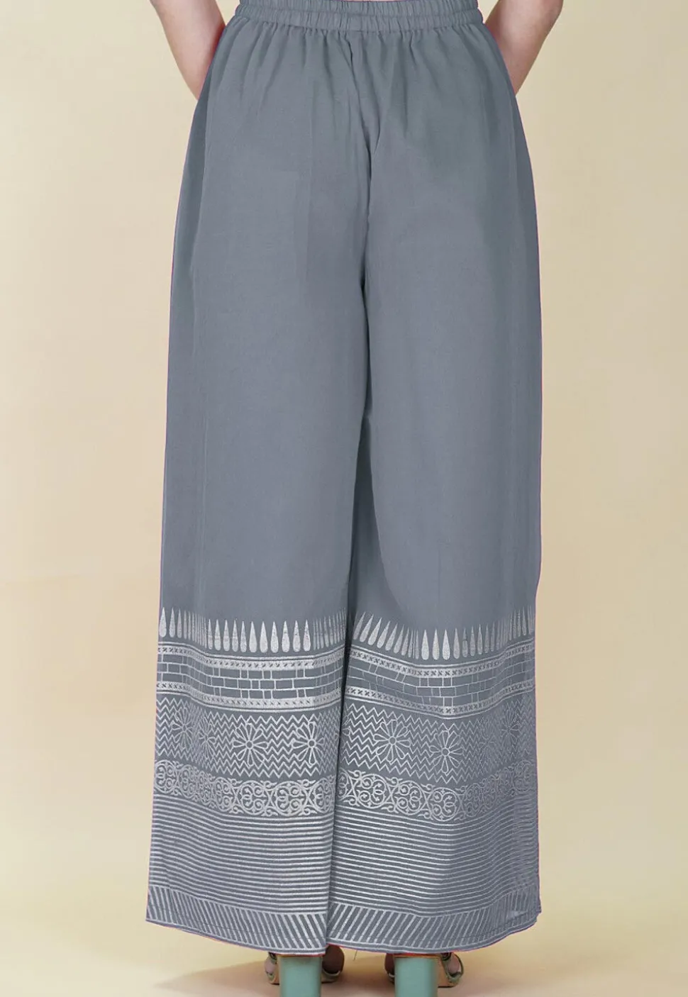 Block Printed Cotton Palazzo in Grey