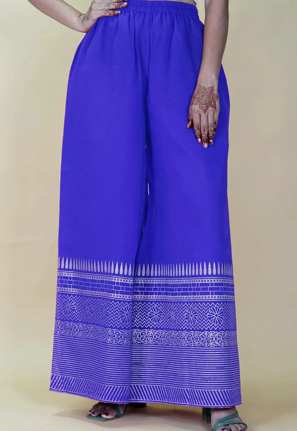 Block Printed Cotton Palazzo in Blue