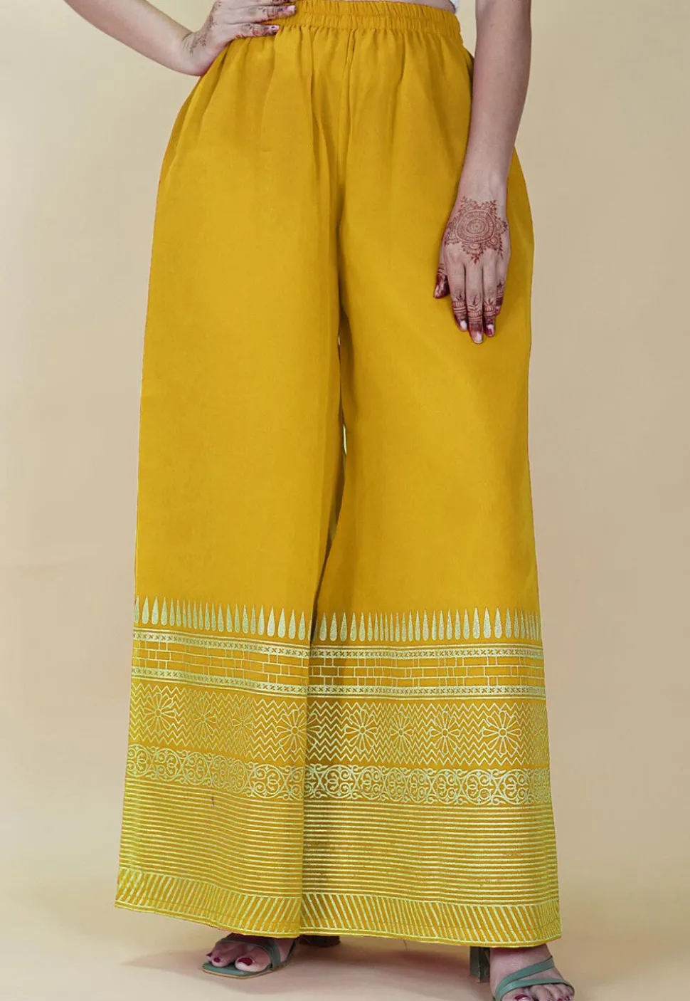 Block Printed Cotton Palazzo in Mustard