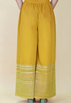 Block Printed Cotton Palazzo in Mustard