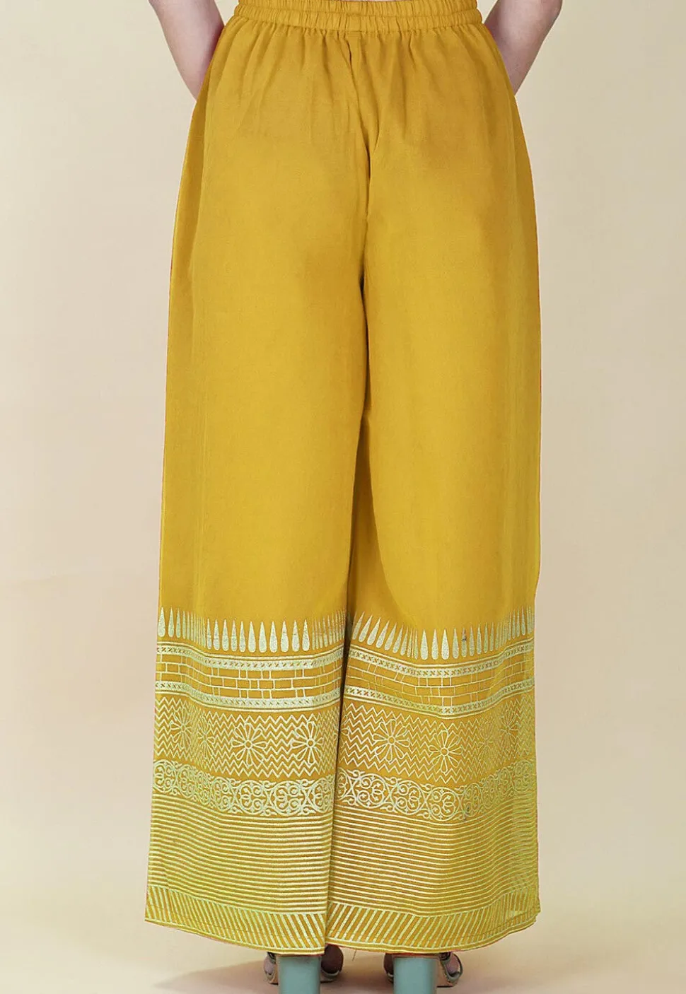 Block Printed Cotton Palazzo in Mustard