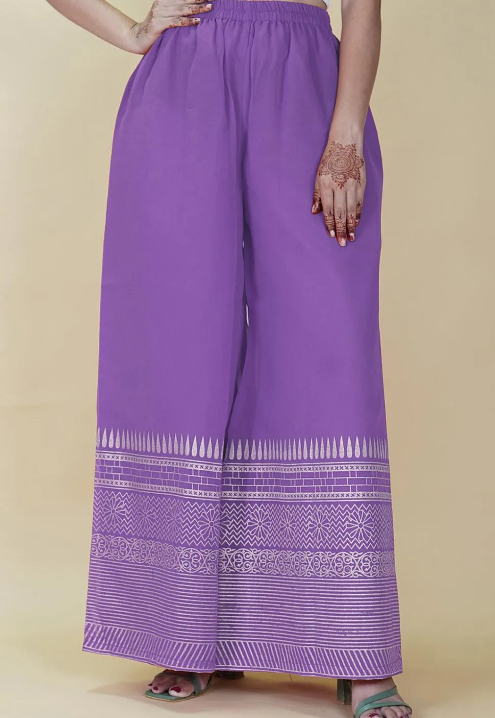Block Printed Cotton Palazzo in Light Purple