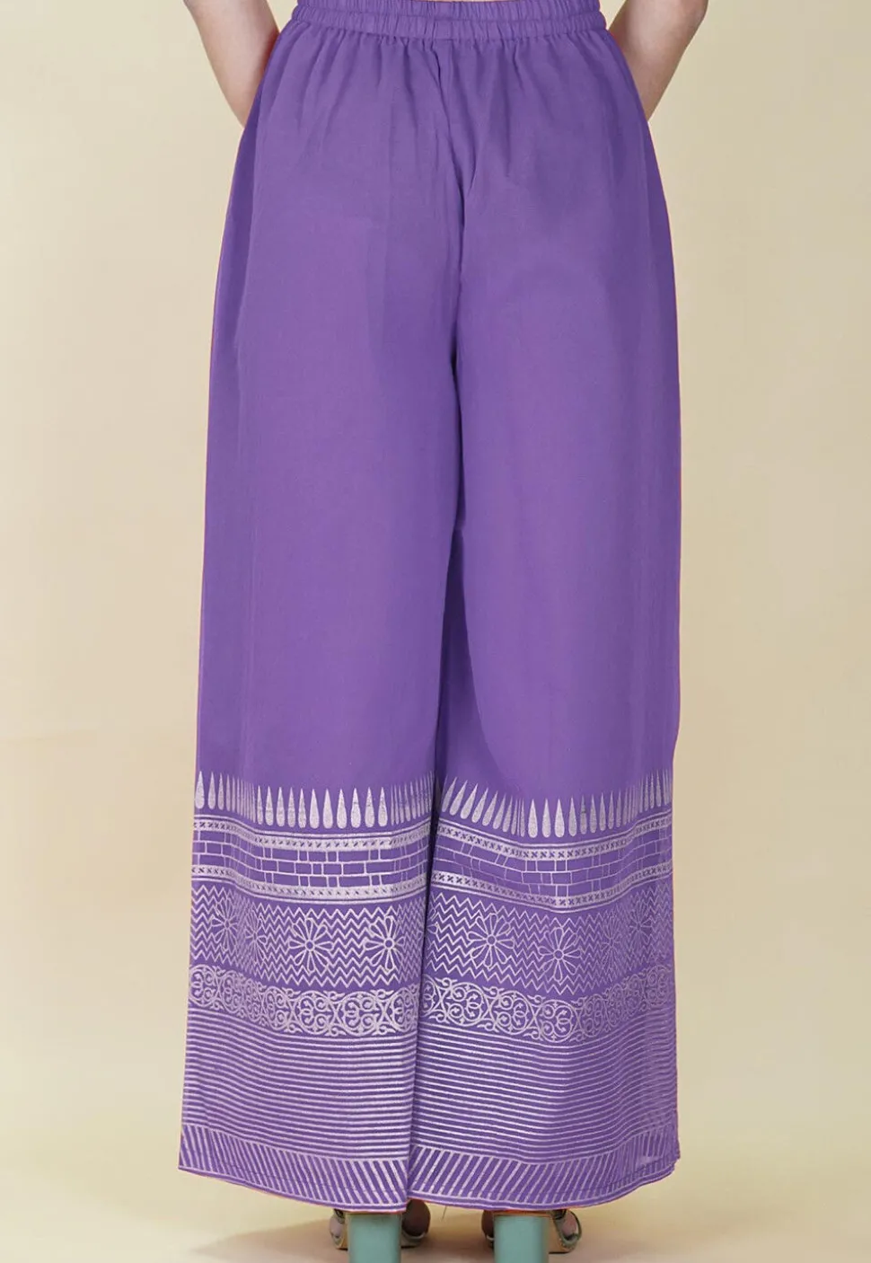 Block Printed Cotton Palazzo in Light Purple