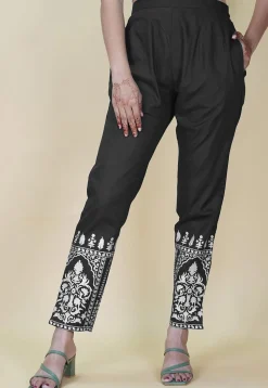 Block Printed Cotton Pant inDark Grey