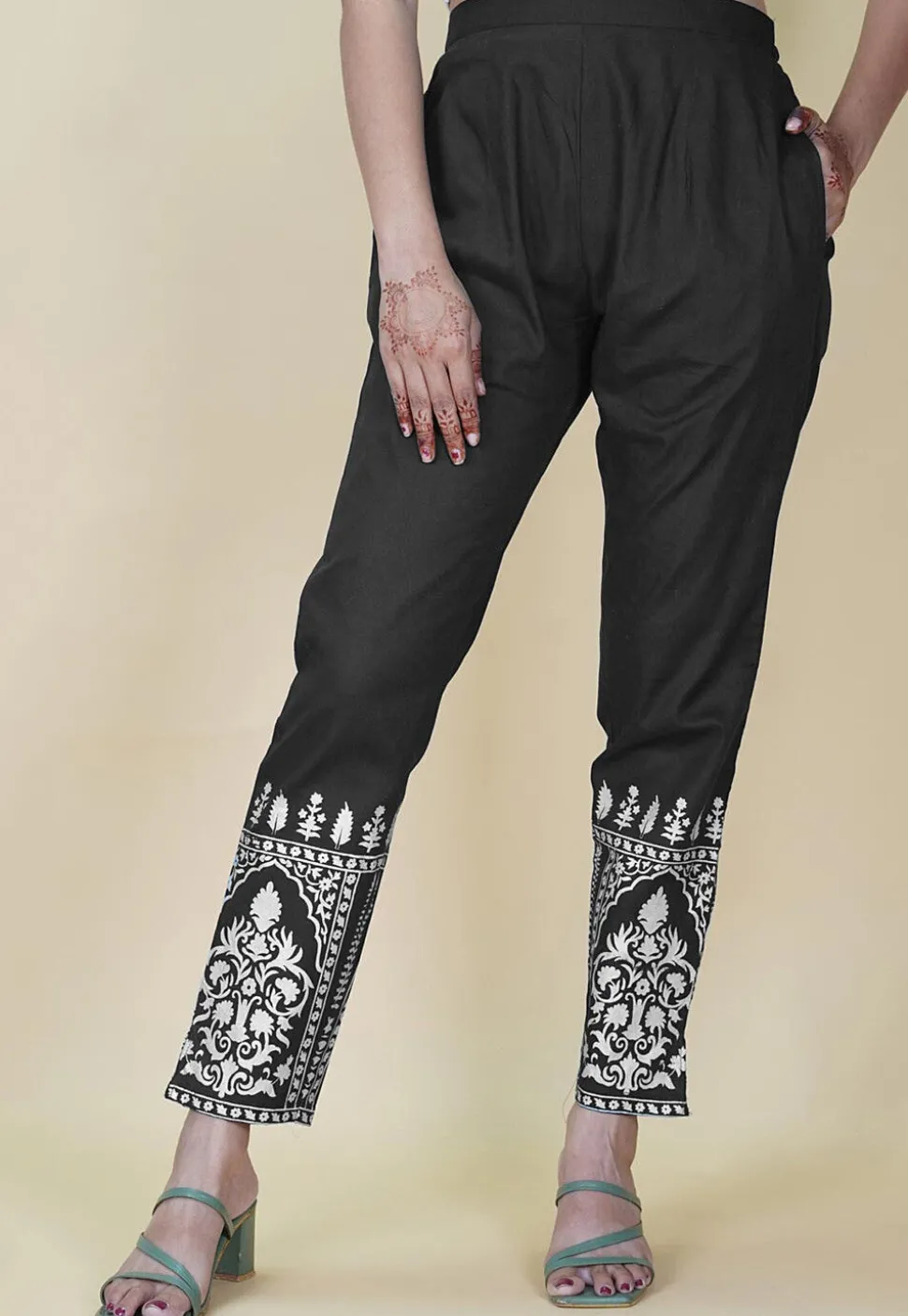 Block Printed Cotton Pant inDark Grey