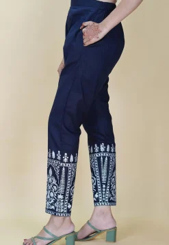 Block Printed Cotton Pant in Navy Blue