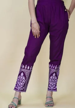 Block Printed Cotton Pant inPurple