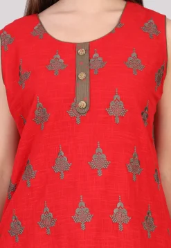 Block Printed Cotton Punjabi Suit in Red