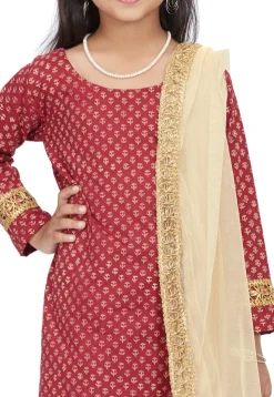 Block Printed Cotton Punjabi Suit in Maroon