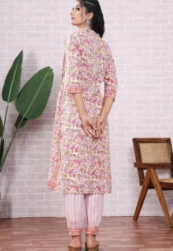 Block Printed Cotton Punjabi Suit in Off White