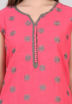Block Printed Cotton Punjabi Suit in Pink
