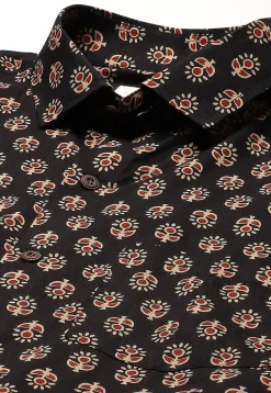 Block Printed Cotton Shirt in Black