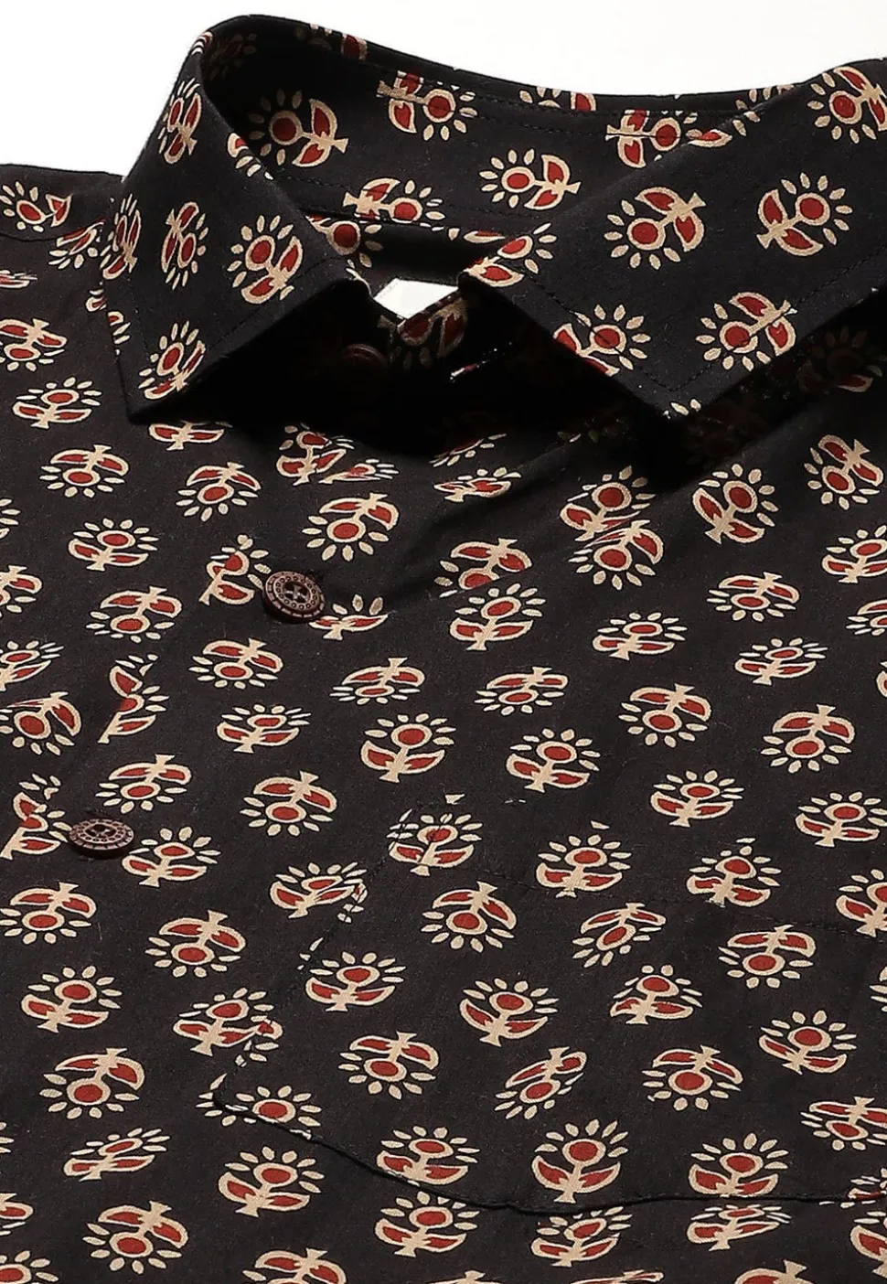 Block Printed Cotton Shirt in Black