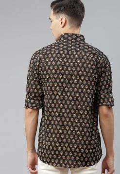 Block Printed Cotton Shirt in Black