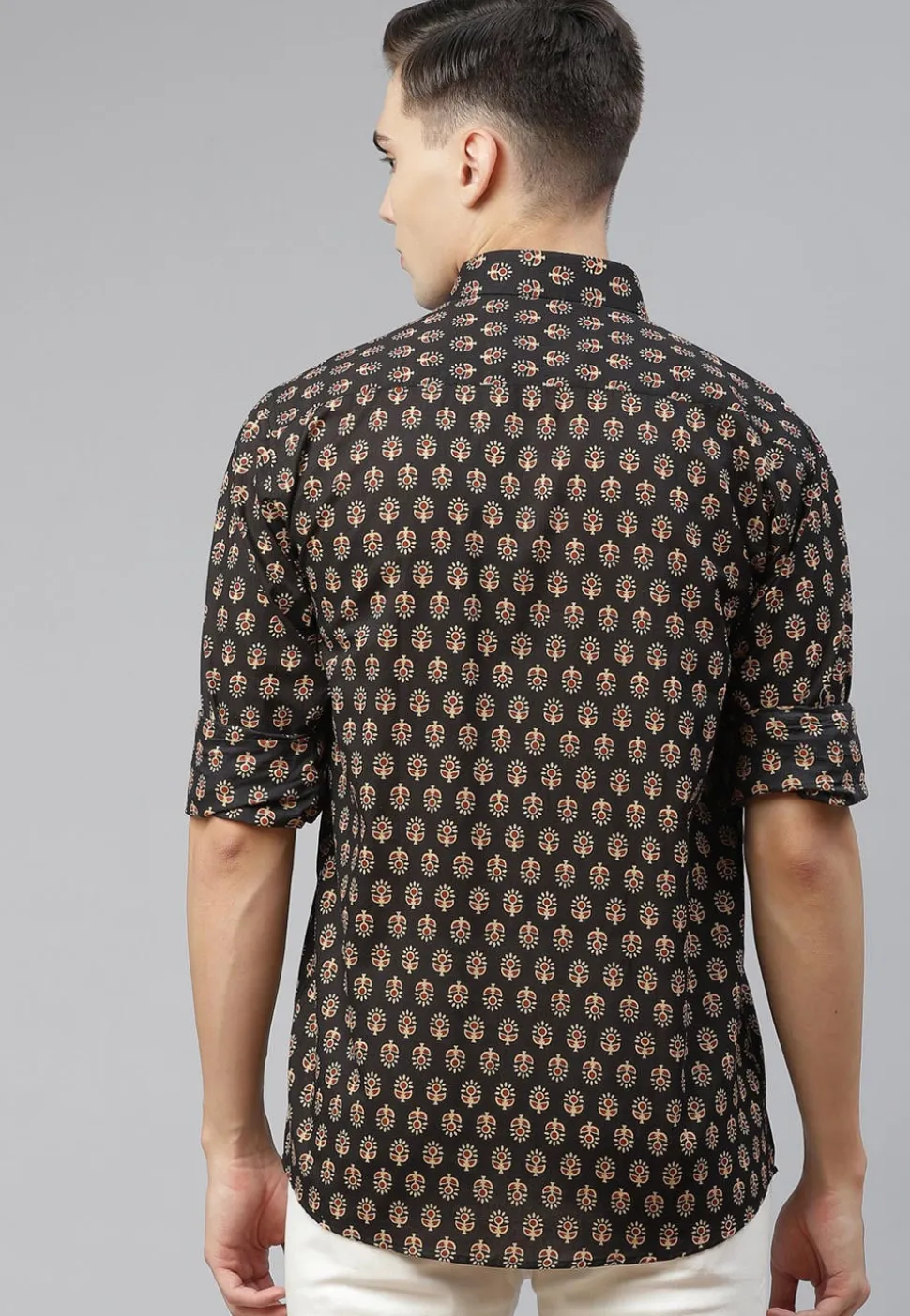 Block Printed Cotton Shirt in Black