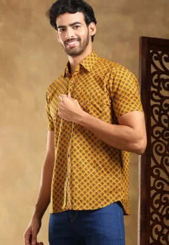 Block Printed Cotton Shirt in Mustard