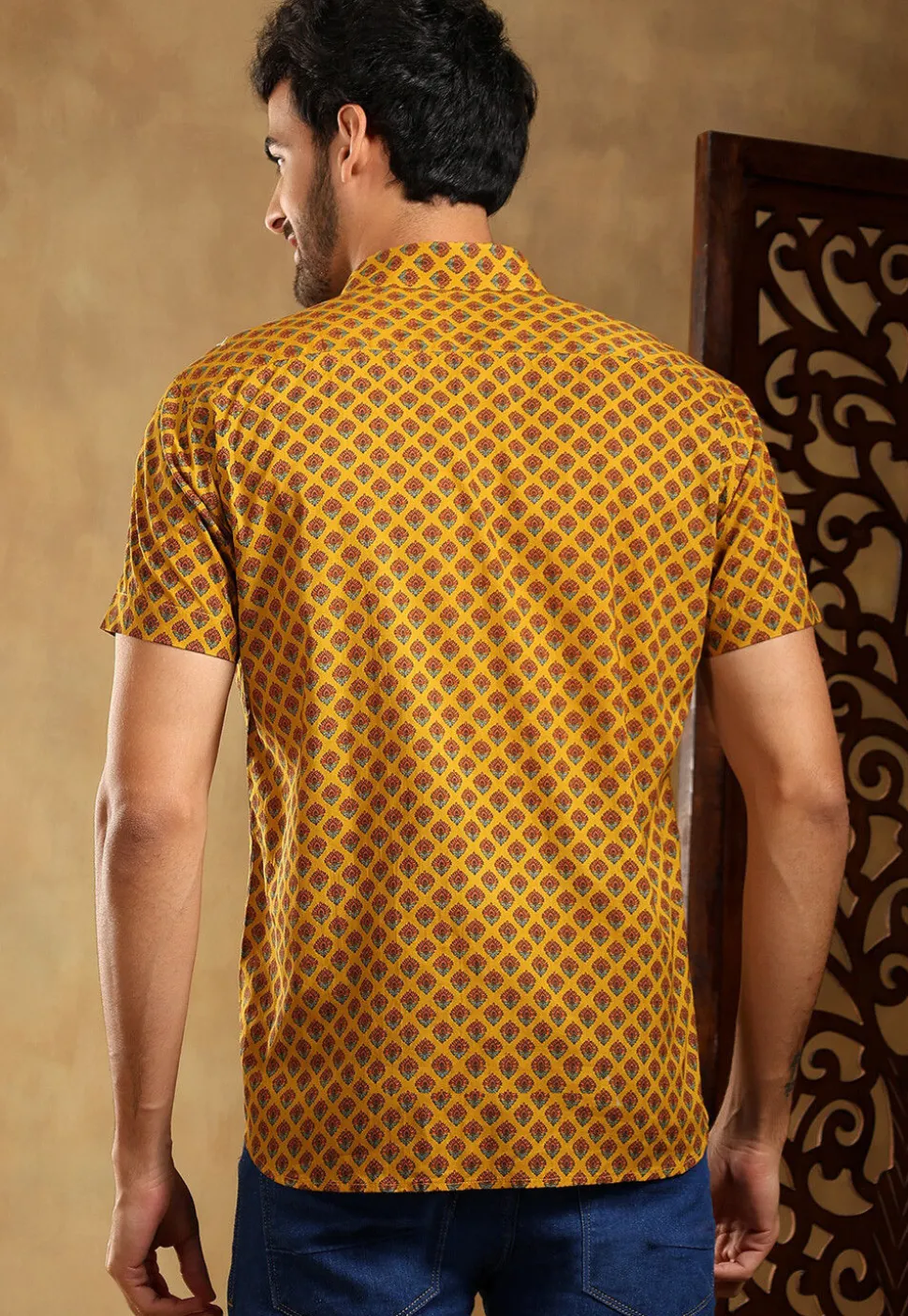 Block Printed Cotton Shirt in Mustard