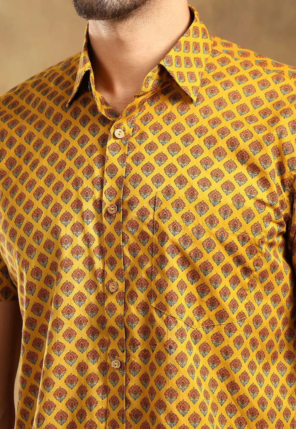 Block Printed Cotton Shirt in Mustard